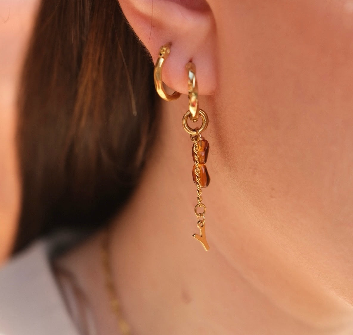 Tiny letter drop chain charm C87