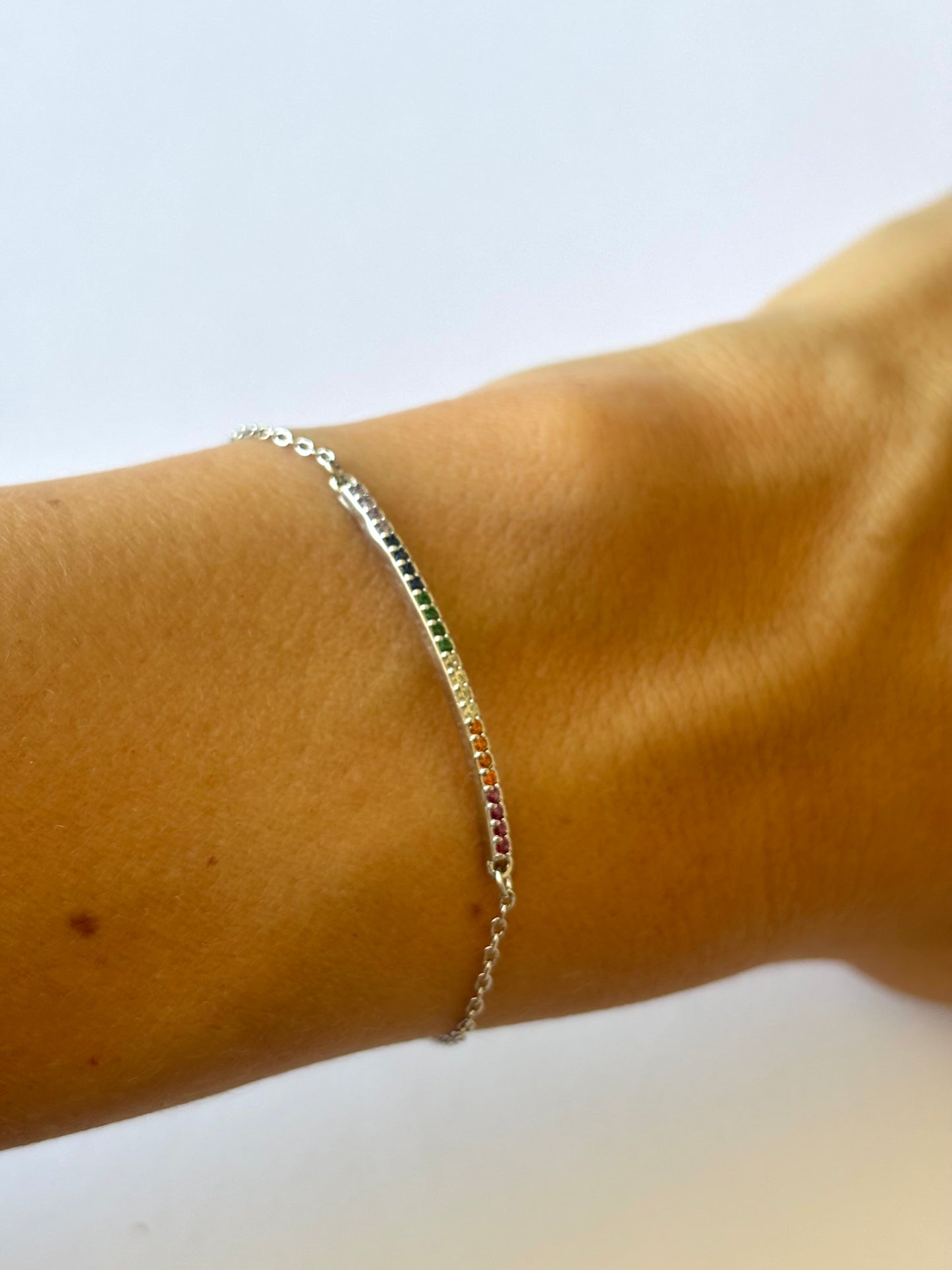 Rainbow Bar Silver Bracelet B7