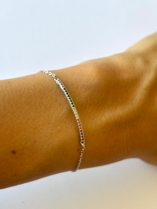 Rainbow Bar Silver Bracelet B7